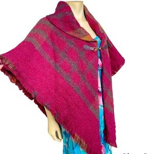 Modena Shawl Plaid Cowl Style Buckle Front Shawl One Size